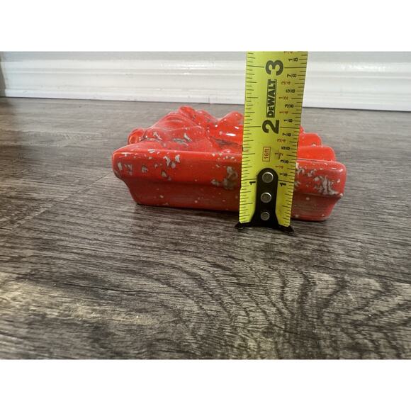 Vintage MCM Ashtray Trinket TROJAN HORSE HEAD~Ceramic Speckled Cherry Red Atomic - Picture 4 of 13